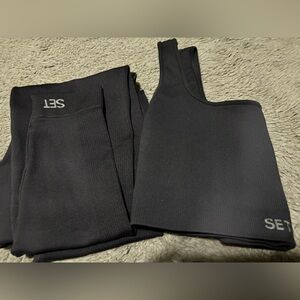 SET Active Black Ribbed Sports Bra and Leggings Set